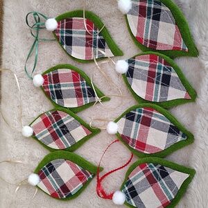 New, Set of 2, Plaid Leaf Ornaments